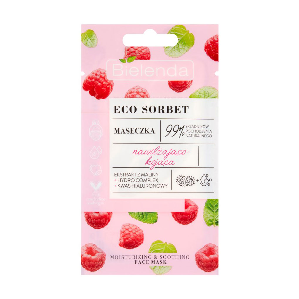 Зволожувальна та заспокійлива маска для обличчя Bielenda Eco Sorbet Moisturizing &amp; Soothing Face Mask, 8 г